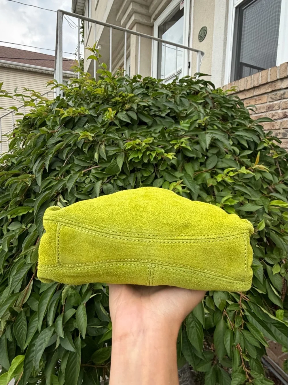 Lime Green Suede Bucket Bag Drawstring Crossbody Dumpling Cloud Pouch NWT